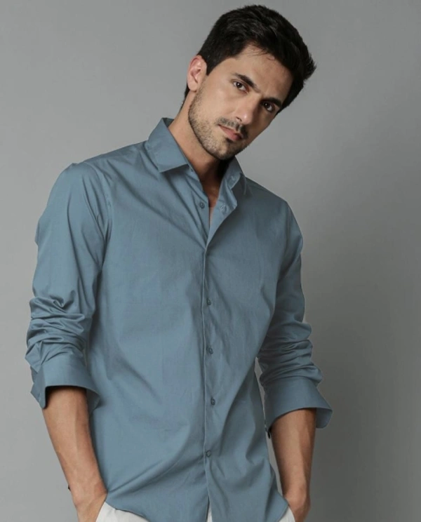 Men's Slim Fit Casual Formal  Shirt - Grey, XL