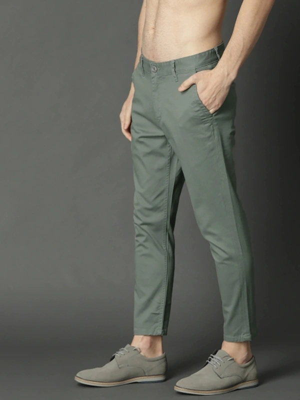 Slim Fit Men's Cotton Blend Trousers - Olive Green, 30