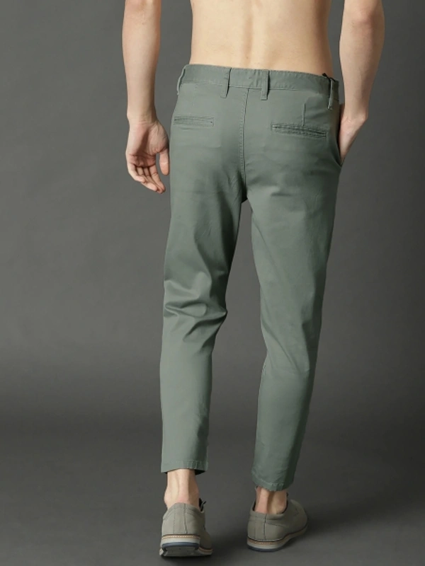 Slim Fit Men's Cotton Blend Trousers - Olive Green, 34