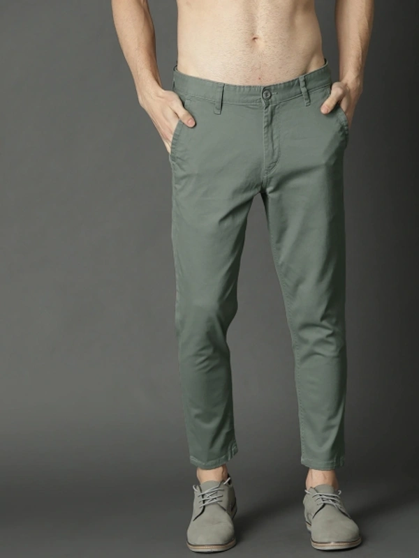 Slim Fit Men's Cotton Blend Trousers - Olive Green, 34
