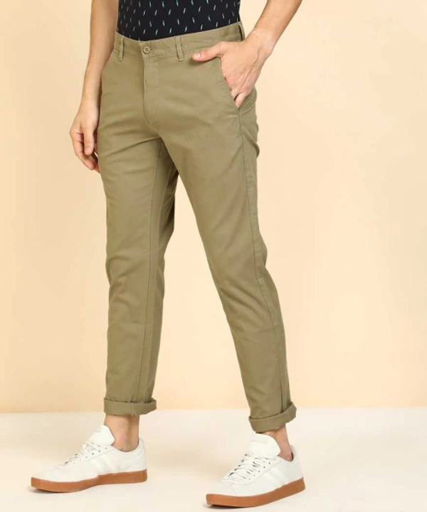 Slim Fit Men's Cotton Blend Trousers - Khaki, 30