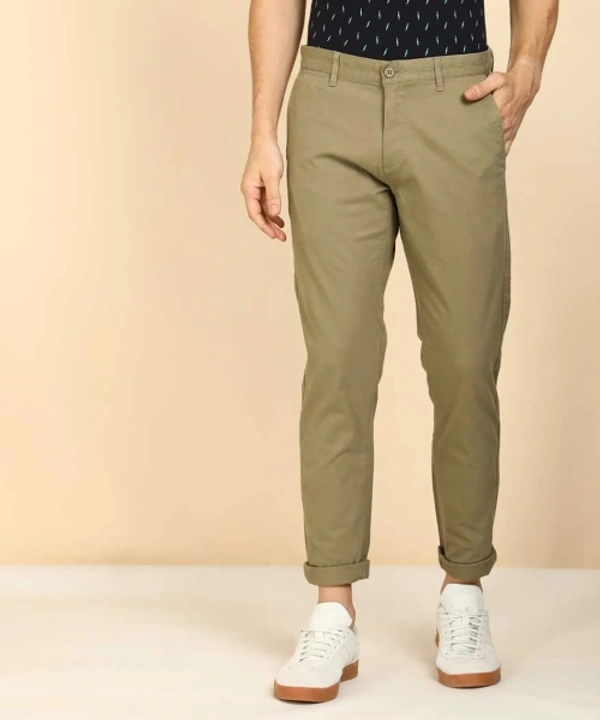 Slim Fit Men's Cotton Blend Trousers - Khaki, 30