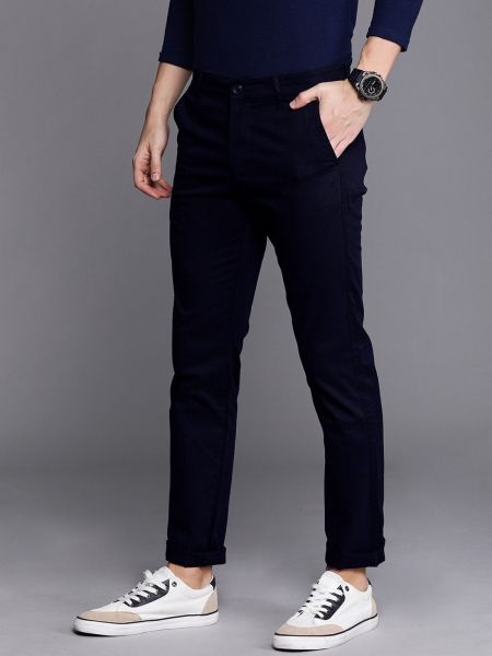 Buy Navy Blue Cotton Flax Elasticated Mid-Rise Pant Online at SeamsFriendly