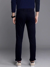 Slim Fit Men's Cotton Blend Trousers - Navy Blue, 30