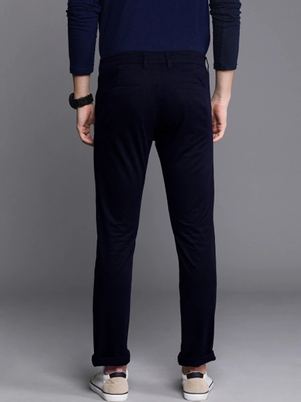 Slim Fit Men's Cotton Blend Trousers - Navy Blue, 30