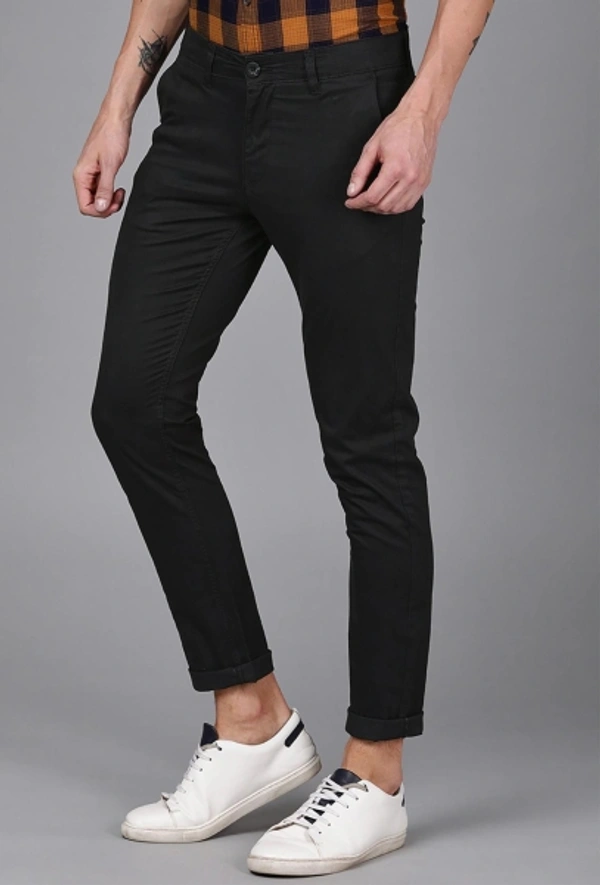 Slim Fit Men's Cotton Blend Trousers - Navy Blue, 32