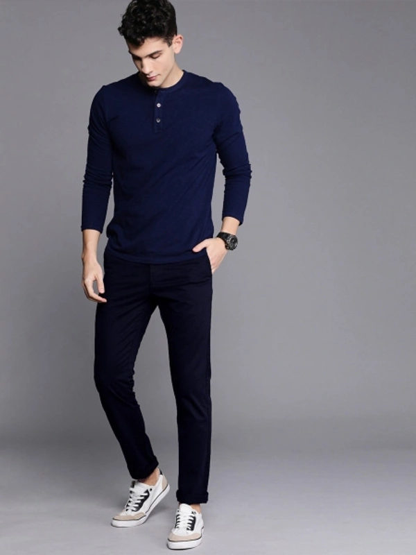 Slim Fit Men's Cotton Blend Trousers - Navy Blue, 34