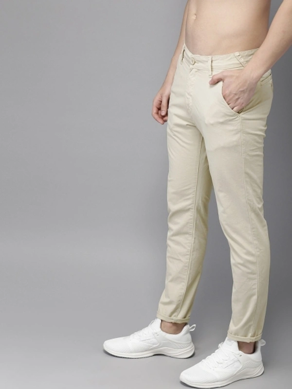 Slim Fit Men's Cotton Blend Trousers - Cream, 30