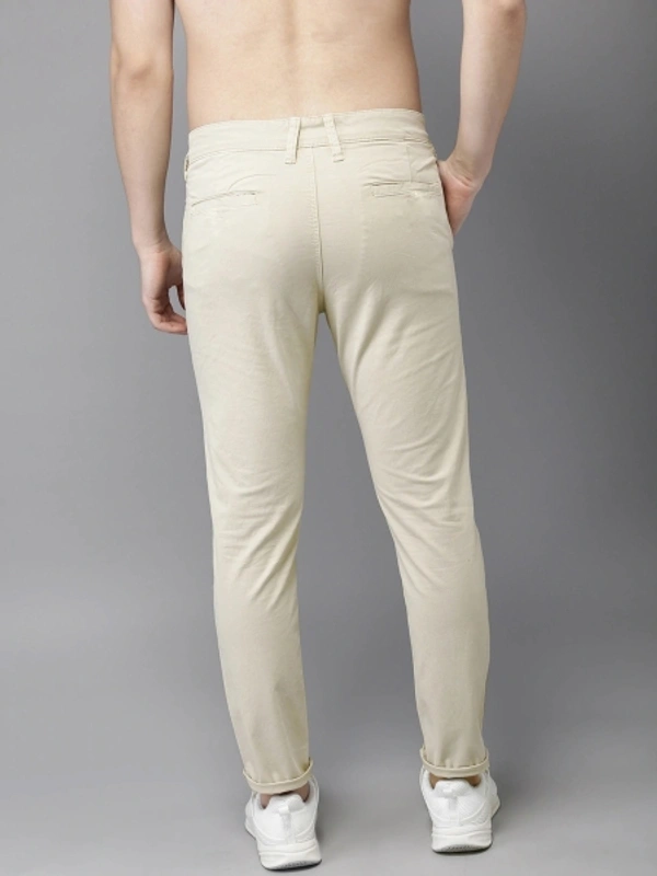 Slim Fit Men's Cotton Blend Trousers - Cream, 30