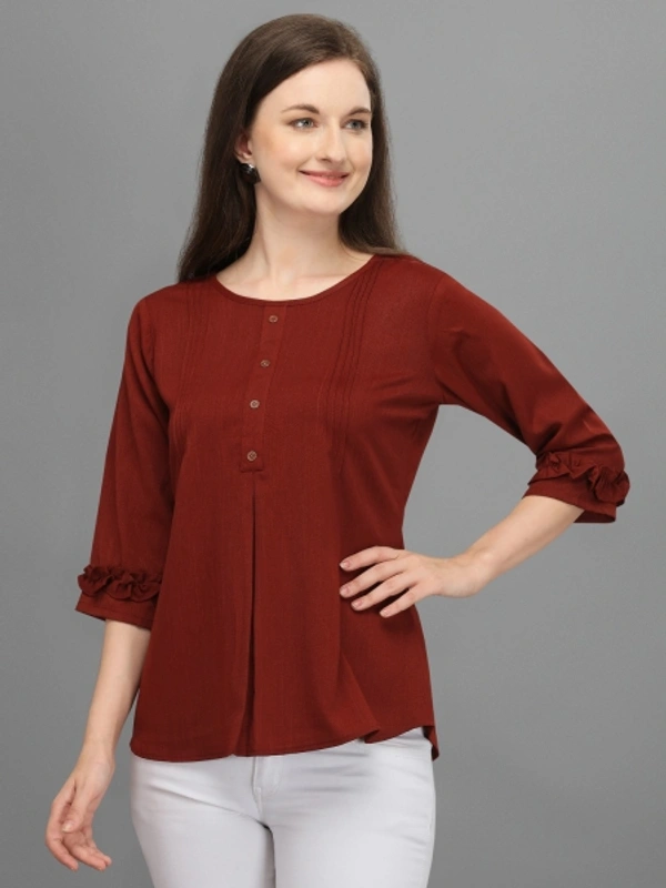 Casual Regular Sleeves Women's, Girls Top  - Maroon, S