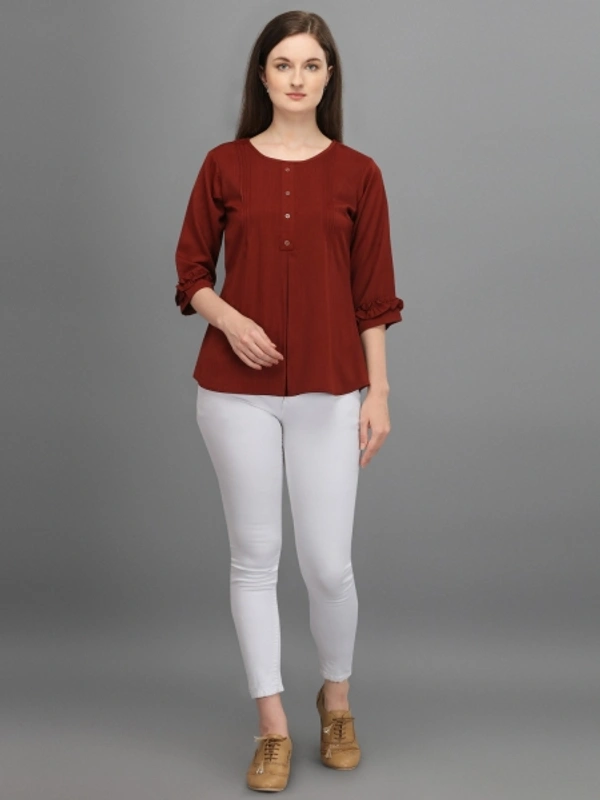 Casual Regular Sleeves Women's, Girls Top  - Maroon, S