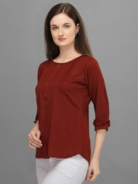 Casual Regular Sleeves Women's, Girls Top  - Maroon, S