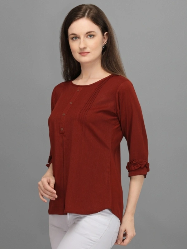 Casual Regular Sleeves Women's, Girls Top  - Maroon, S