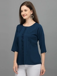 Casual Regular Sleeves Women's, Girls Top  - Navy Blue, L