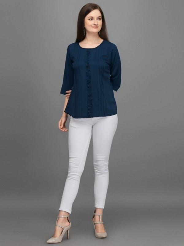 Casual Regular Sleeves Women's, Girls Top  - Navy Blue, L