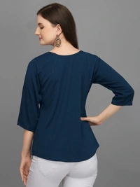 Casual Regular Sleeves Women's, Girls Top  - Navy Blue, L