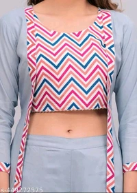 Rayon Women crop top with jacket and palazzo set
Name: Rayon Women crop top with jacket and palazzo set

Sleeve Length: Three-Quarter Sleeves
Sizes: 
XS (Bottom Waist Size: 24 in, Bottom Length S - XL