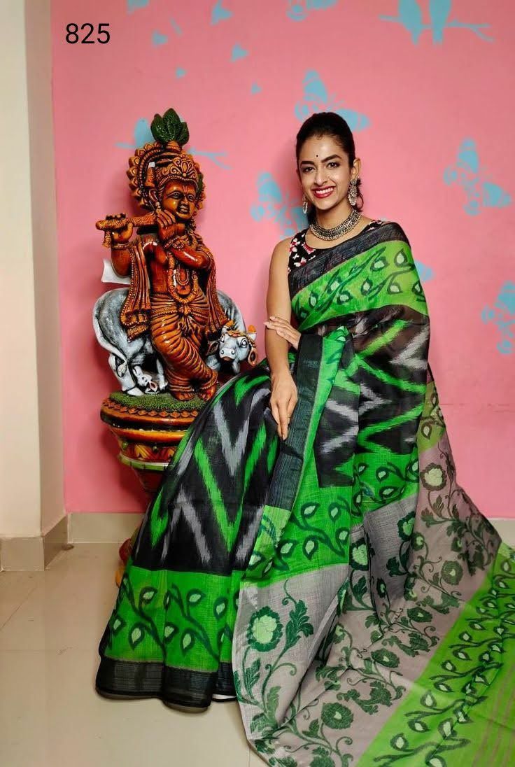 Casual Wear Printed women's new cotton lenin saree with unstitched blouse  piece for women, 6.5 mtr at Rs 400 in Jaipur