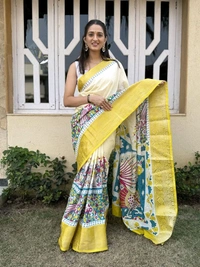 Dola Silk Jacquard Boder Printe Saree With Blouse 