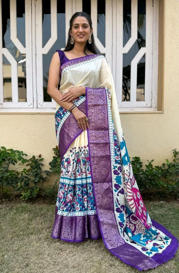 Dola Silk Jacquard Boder Printe Saree With Blouse 