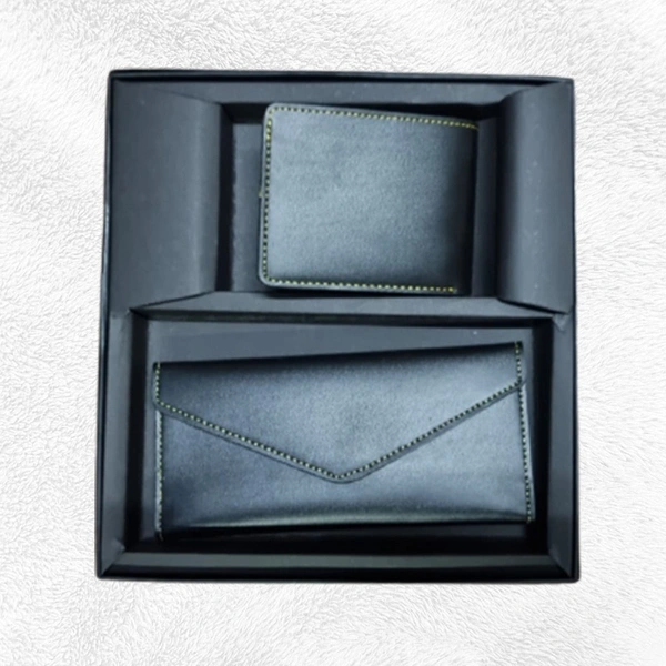 Couple Combo Set of Women Clutch and men Wallet  - Black