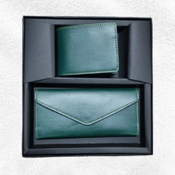 Couple Combo Set of Women Clutch and men Wallet  - green