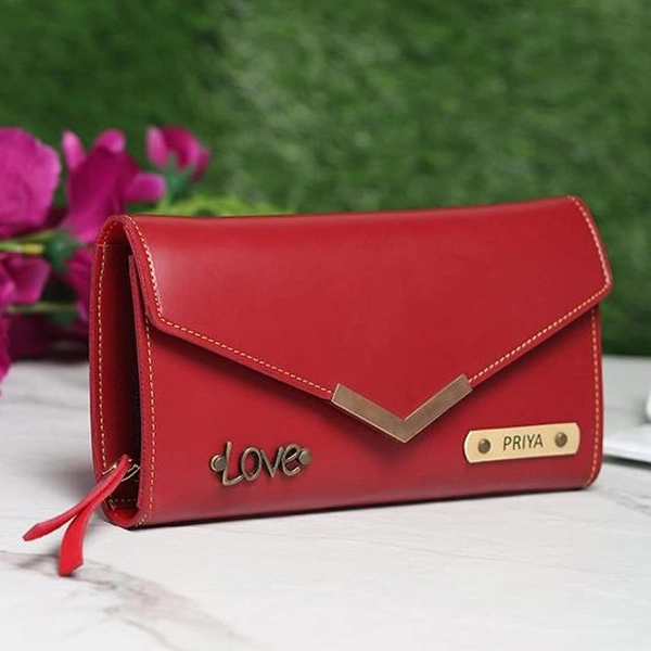 Personalized Ladies Clutch With Charm - Bright Red