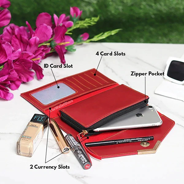 Personalized Ladies Clutch With Charm - Bright Red