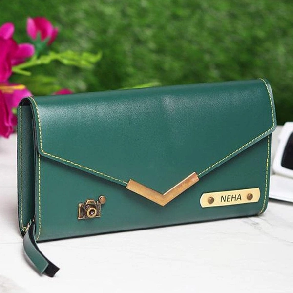 Personalized Ladies Clutch With Charm - olive green