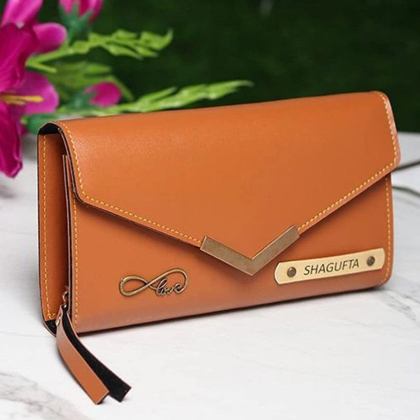 Personalized Ladies Clutch With Charm - Tan