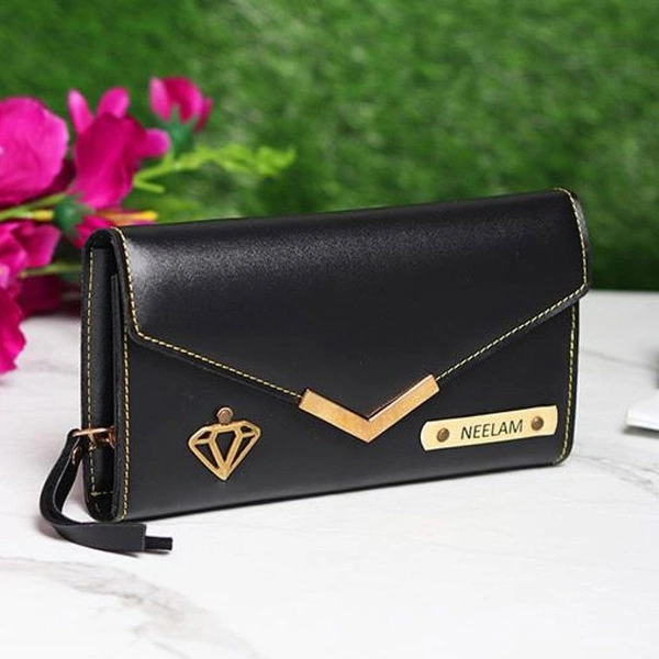 Personalized Ladies Clutch With Charm - Black