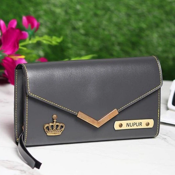 Personalized Ladies Clutch With Charm - Gray