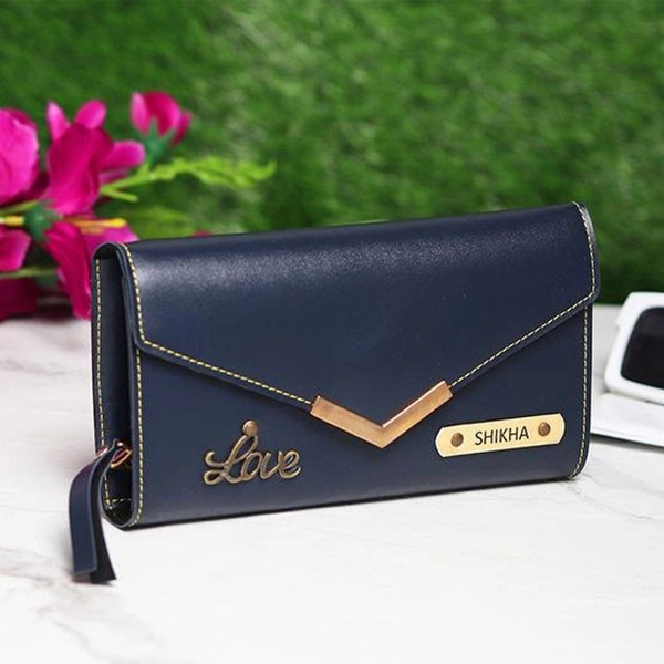 Personalized Ladies Clutch With Charm - Navy Blue