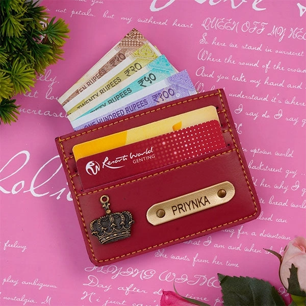 Personalized Minimalistic Card Holder - Bright Red