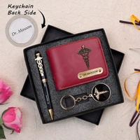 Personalized Wallet Pen & Key Chain Set For Doctors - Tan