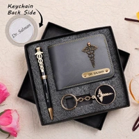 Personalized Wallet Pen & Key Chain Set For Doctors - Tan