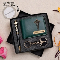 Personalized Wallet Pen & Key Chain Set For Doctors - Tan
