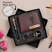 Personalized Wallet Pen & Key Chain Set For Doctors - Tan