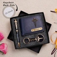 Personalized Wallet Pen & Key Chain Set For Doctors - Tan