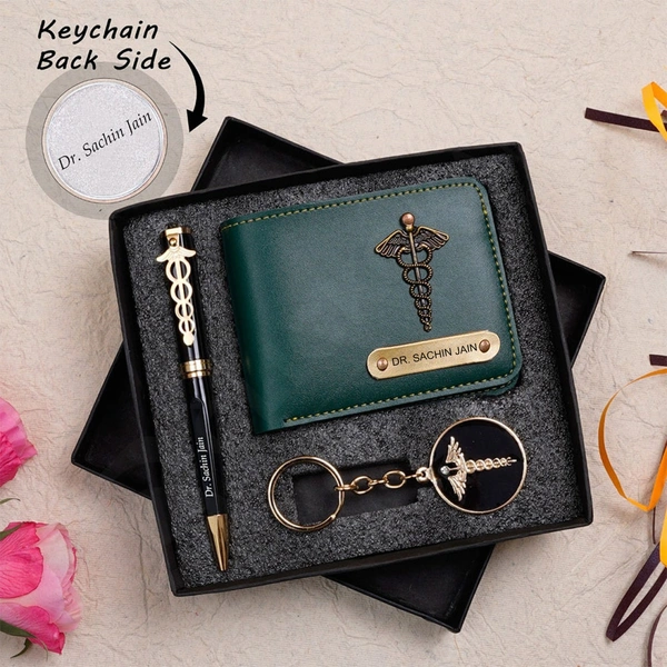 Personalized Wallet Pen & Key Chain Set For Doctors - GREEN